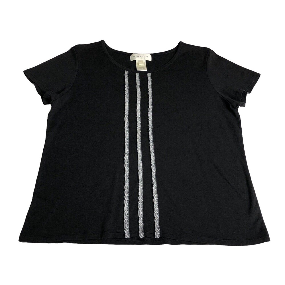 Vintage Y2K Susan Bristol Top Womens Large‎ Black Ruffle Stretch Coquette Preppy